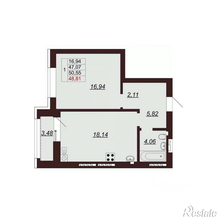 1-комн квартира в новом доме 8-я Сосневская улица, 125,  д. 125