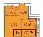 1-комн, 38 кв м, этаж 2/9 Велижская улица, 73А