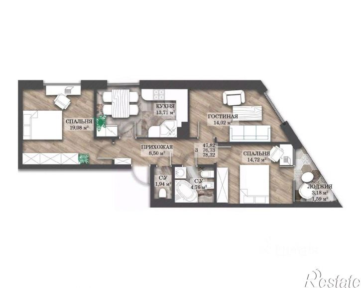 3-комн квартира в новом доме проспект Ленина, 55 В,  д. 55 В