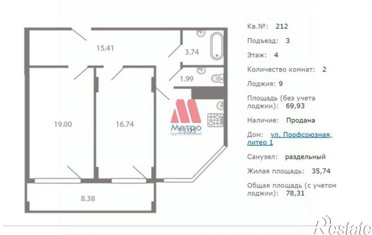 2-комн квартира ул Профсоюзная, 4,  д. 4