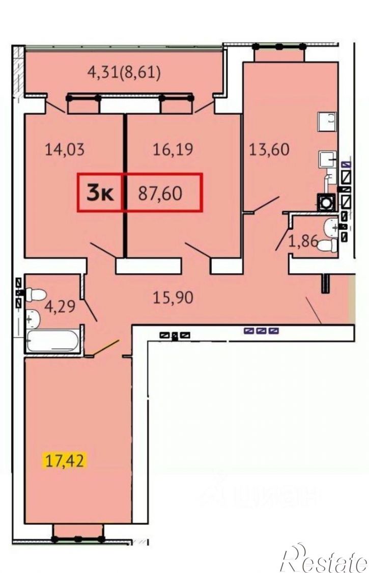 3-комн квартира в новом доме 3-я Первомайская улица, 4,  д. 4