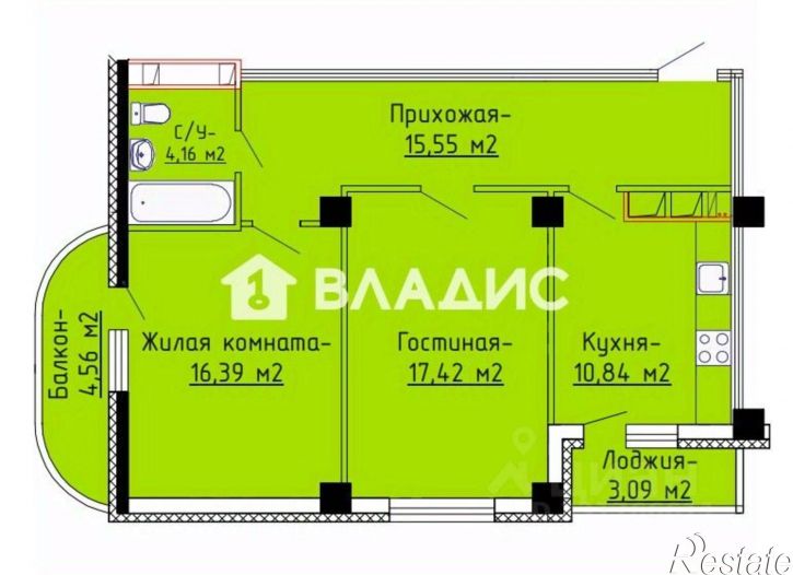 2-комн квартира ул Полка "Нормандия-Неман", 106 2,  д. 106 2,  к. 2
