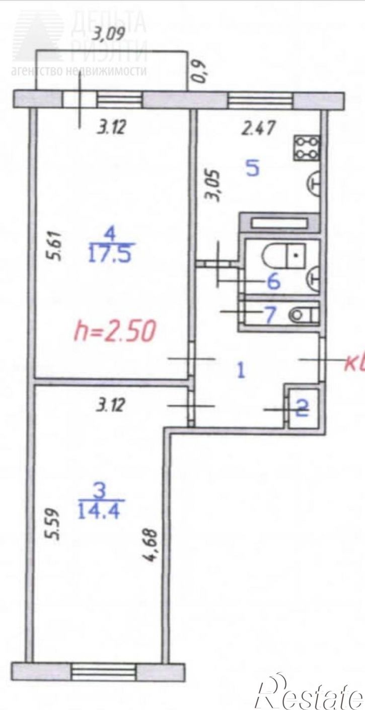 2-комн квартира Благова ул, 32