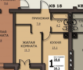 1-комн, 38 кв м, этаж 6/10 ул Чайковского, 40