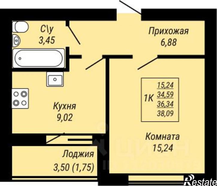 1-комн квартира в новом доме жилой комплекс Юбилейный