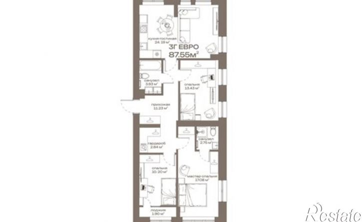 3-комн квартира в новом доме ул 8 Марта, 17,  д. 17