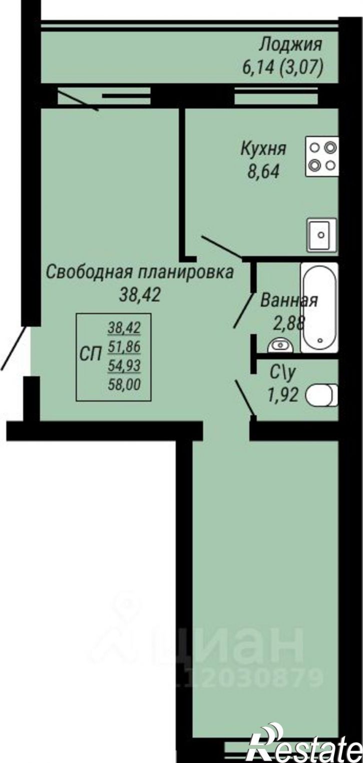 1-комн квартира в новом доме жилой комплекс Юбилейный