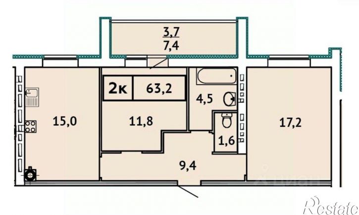 2-комн квартира в новом доме ул Коммунальная, 1,  д. 1