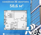 2-комн, 59 кв м, этаж 7/14 1-й переулок Спартака, 12